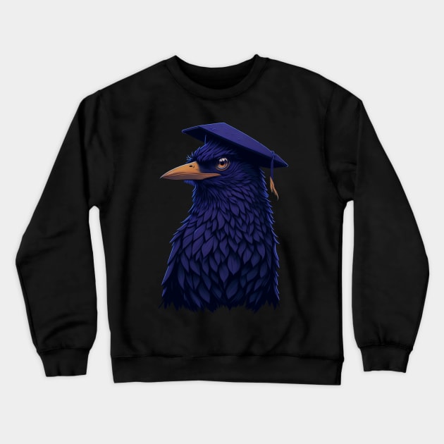 Cute Raven Wearing Graduation Hat Crewneck Sweatshirt by MadKitsune